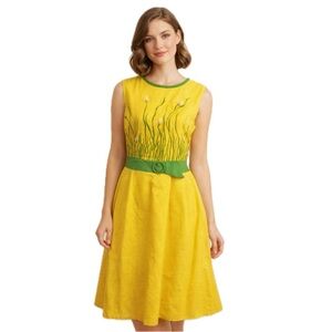 Carol Brent, 🌼 Vintage 1960s Mod Yellow Embroidered Belted Dress 🌼, Size M